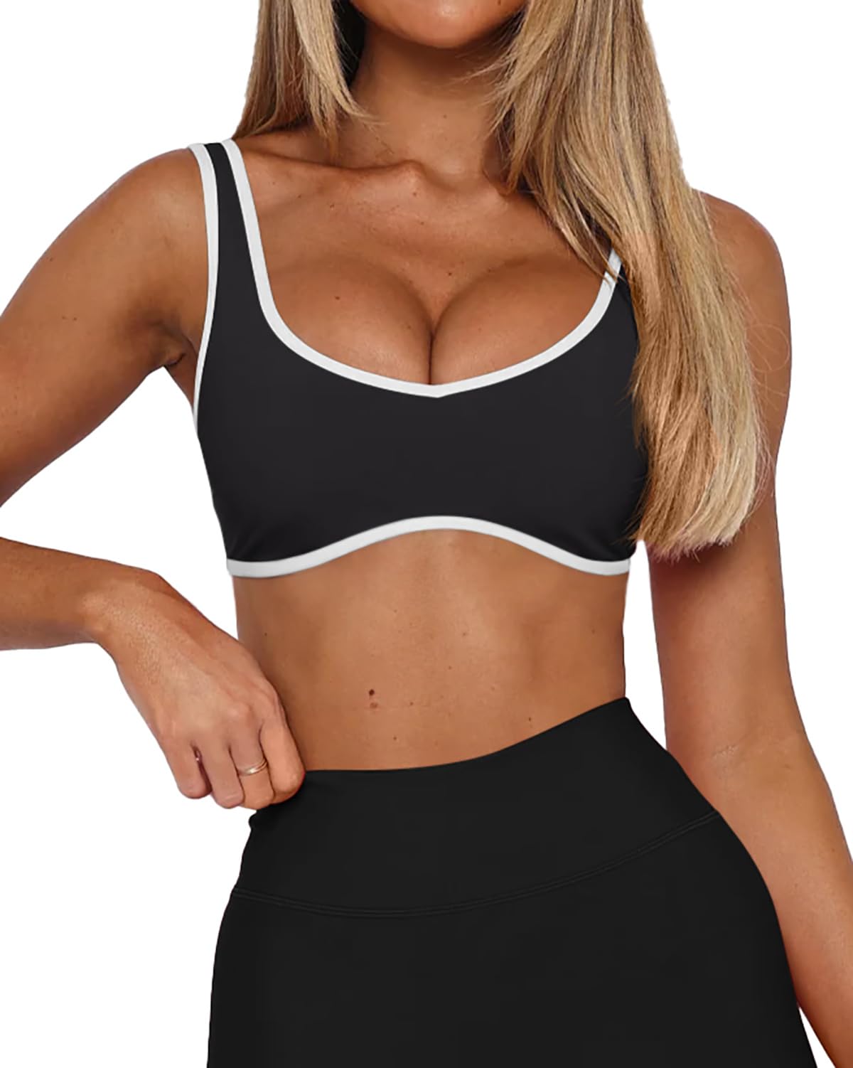 Photo 1 of LASLULU Womens Summer Crop Tops High Impact V-Neck Athletic Running Sports Bra Workout Top Yoga Bra(Black Small)