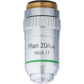 AmScope PA20XK 20X Plan Achromatic Objective Lens with Knurled Ring | DIN Standard RMS 20.32mm Thread 160mm Finite Tube Length Compatible Numerical Aperture 0.40 Plan Achromatic