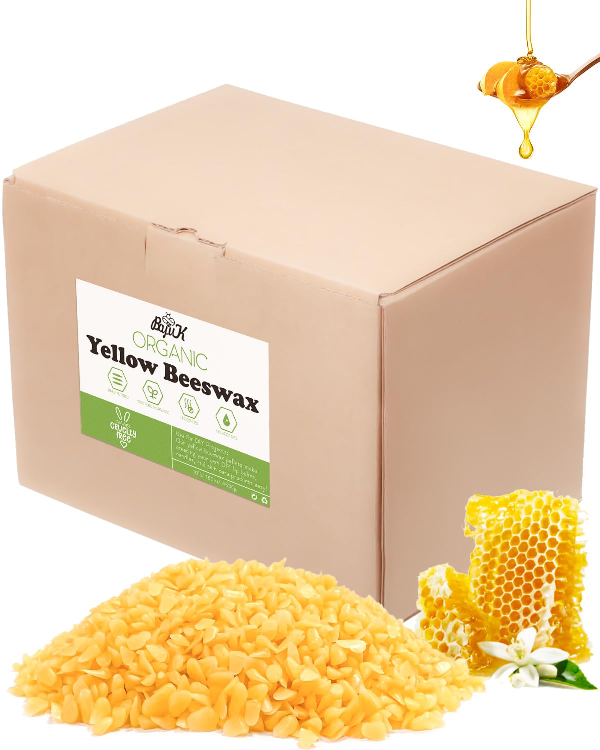 Yellow Beeswax Pellets, Beeswax for Candle Making, Beeswax Pellets Cosmetic Grade Eco Friendly Products, Organic Beeswax for Body, Skin Care DIY, Lip Balm and Soap Making Supplies (4530g, Yellow)