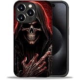 yicomon Compatible with iPhone 15 Pro Max Case, Cool Red Skull Pattern Print Matte Phone Case Durable Fashion Funny Liquid Silicone Case Soft Anti-Scratch Shockproof Protective Cover