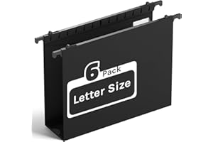 Ansook Plastic Hanging File Folders Letter Size,6 Pack Reinforced Expanding Extra Capacity Hang Folder,Heavy Duty 2”Expansion,Filing Cabinet Folders,Insertable Tabs,for Office, School & Home,Black