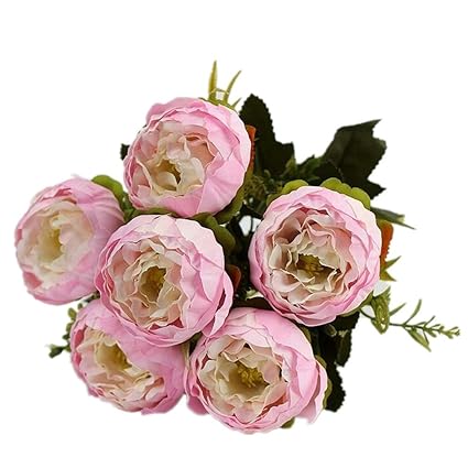Snner 1 Bouquet De Fleurs De Soie Artificielle Pivoine Faux 6 Têtes De Fleurs Pivoine Pour La Maison Mariage Mariage Festival Bar Décor Par