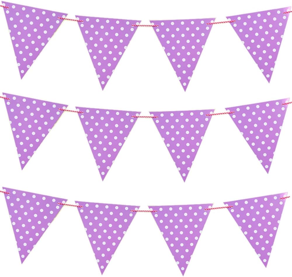 SOARSWAN Party Supplies Favors Violet Banners Pennant Flag Polka Dot Decorations Purple, 115 inches