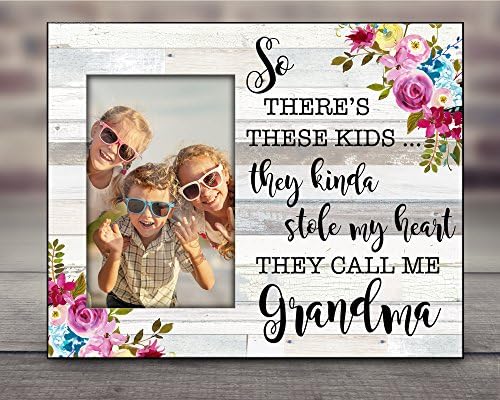 Personalized Photo Frame They Call Me Grandma or They Call Me Mom Floral Reclaimed Wood Background