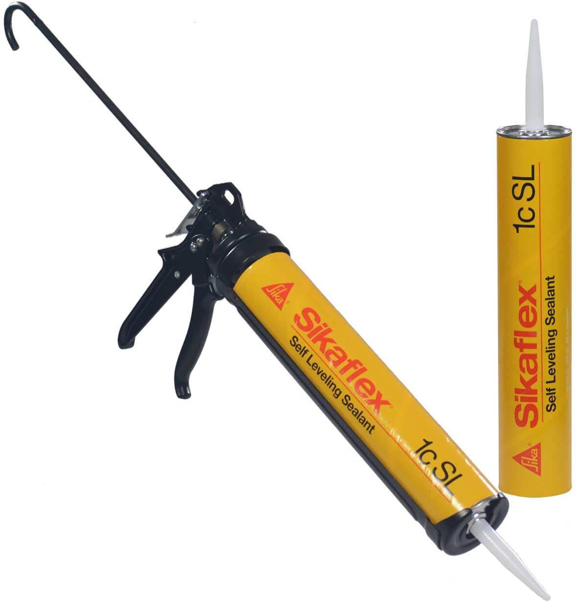 Sikaflex 1cSL Flexible Self Leveling Polyurethane Concrete Expansion Joint and Crack Sealant Kit - 2-29 oz Tube - Limestone + Heavy Duty 29 oz Caulk Gun