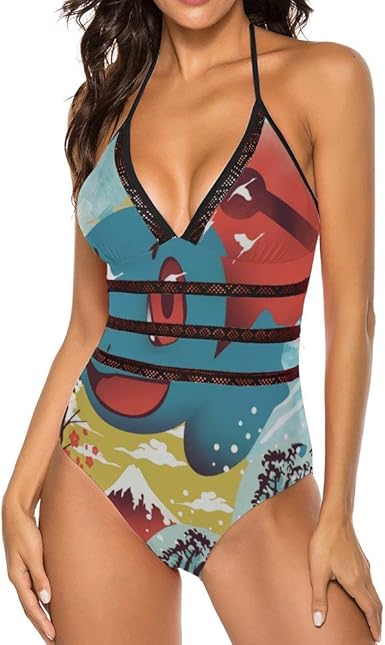 4 Whitneychuang Squirtle One Piece Swimsuit High Waist Swimwear Women Monokini Sexy Lace Up Bathing Suits At Amazon Women S Clothing Store