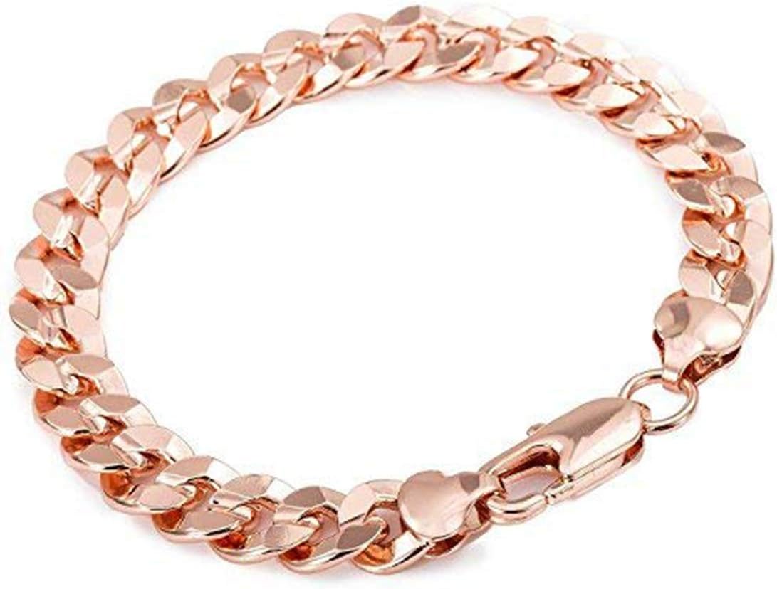 loyoe jewelry Rose Gold Filled Mens Cuban Chain Bracelet Link 9.4",9mm