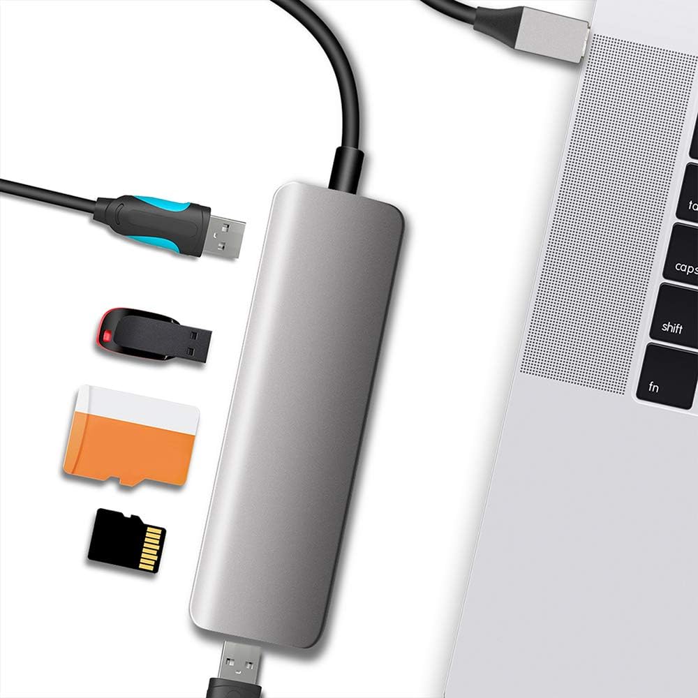AMAYGA USB-C Hub 5 in 1 Aluminum Type C Adapter with 3 USB 3.0 ports,SD/TF Card Reader Compatible for MacBook Pro 2017/2016,Huawei MateBook,Google Chromebook Pixel and More USB C Devices