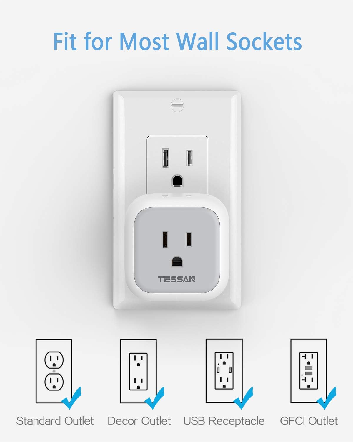 Multi Plug Outlet Extender, TESSAN Multiple Outlet Splitter Box with 4 Electrical Outlets, Wall Tap Power Plug Expander for Cruise Ship Home Office Dorm Essentials, 2-Pack - - 