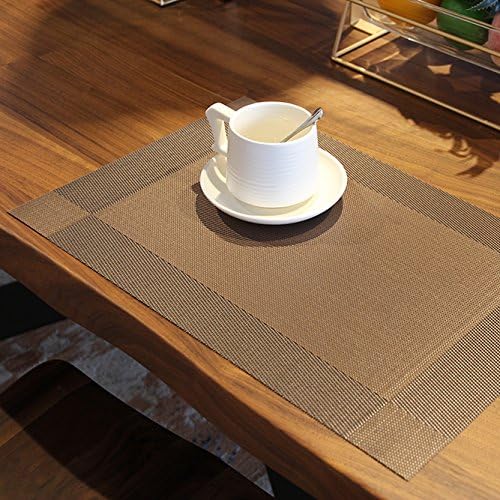 Simplewoo Brown Woven Vinyl Placemats For Dining Table Decor Kitchen Table Mat Set of 4 (Diagonal Brown)