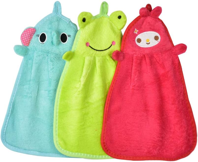 HUIANER Cute Animal Microfiber Kids Children Cartoon Absorbent Hand Dry Towel Lovely Towel For Kitchen Bathroom Use, Pack of 3