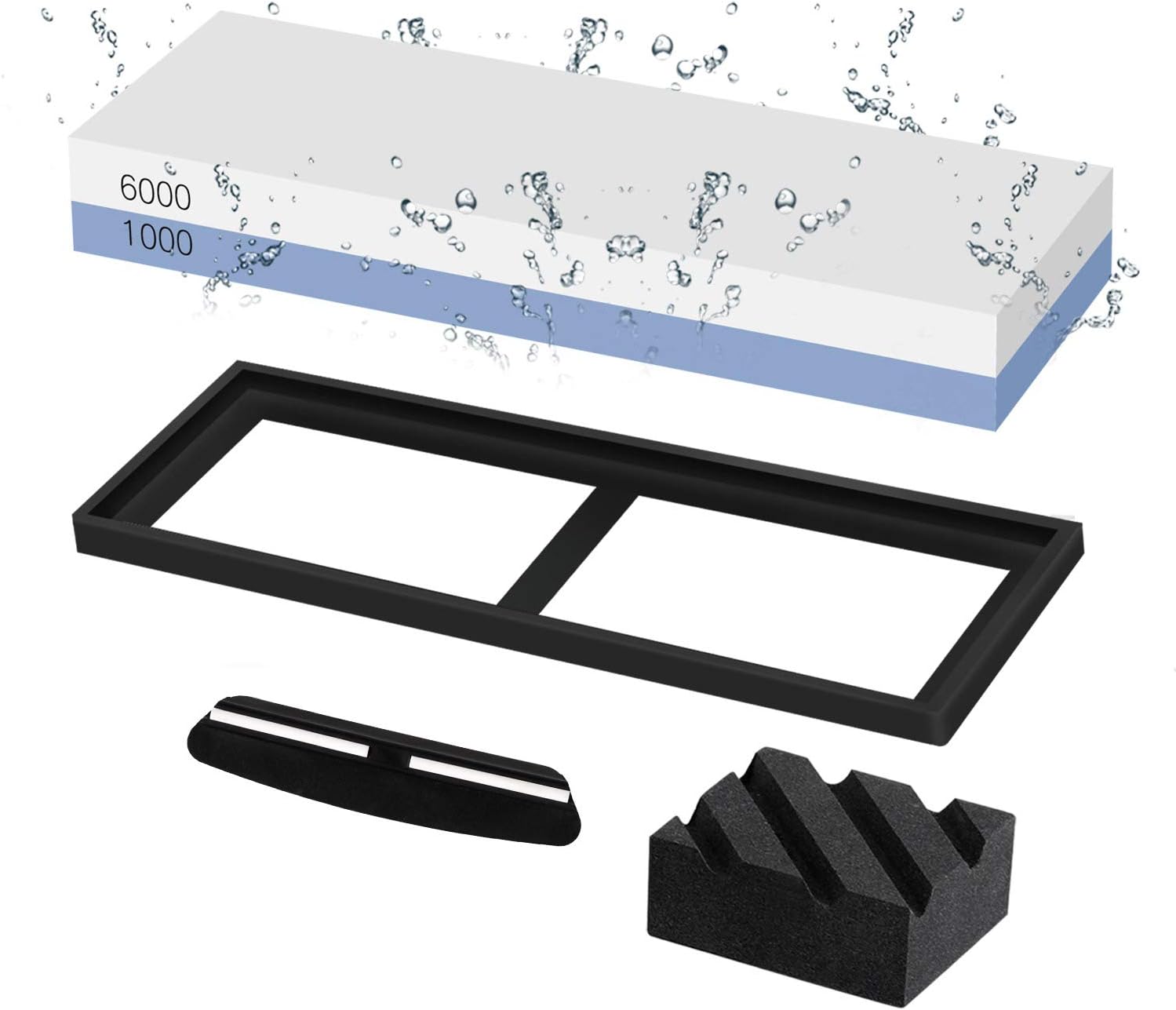 Knife Sharpening Stone Kit, ACVCY Premium Whetstone Knife Sharpener Professional Knife Sharpener Stone Dual Sided 1000/6000 Grit Whetstone with Flattening Stone Nonslip Rubber Base Holder Angle Guide