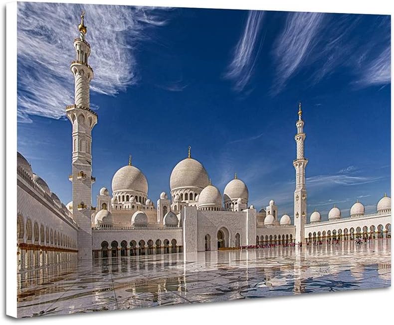 Sheikh Zayed Grand Mosque Abu Dhabi Art Print Home Wall Hang Decor Poster Frameless Decorative Painting(14x20x1 inches)