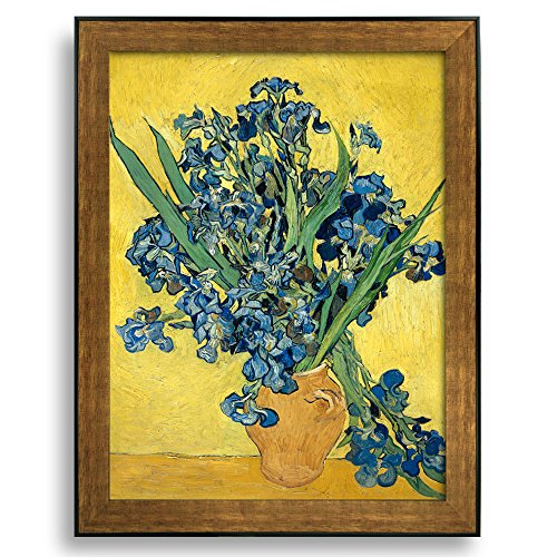 Irises by Vincent Van Gogh Framed Art Print Famous Painting Wall Decor Bronze and Black Frame