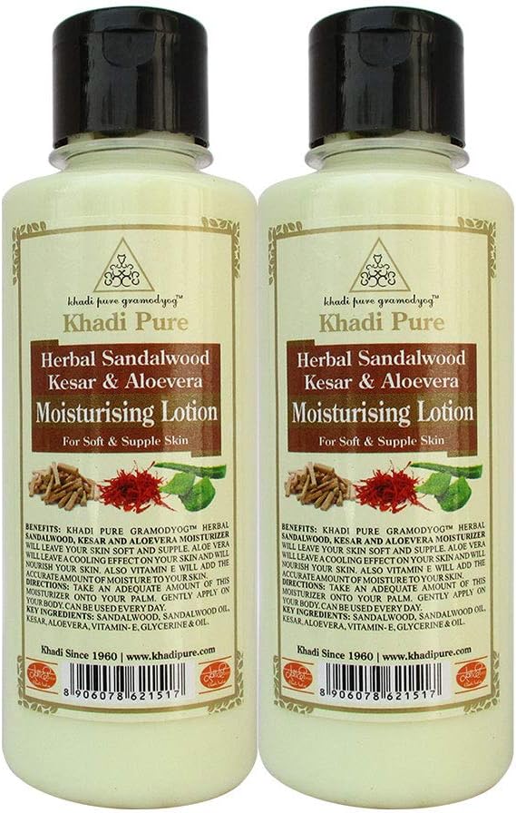 Khadi Pure Herbal Sandalwood, Kesar & Aloe Vera Moisturising Lotion, 210 ml (Pack of 2)