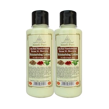 Khadi Pure Herbal Sandalwood, Kesar & Aloevera Moisturising Lotion - 210ml (Set of 2)
