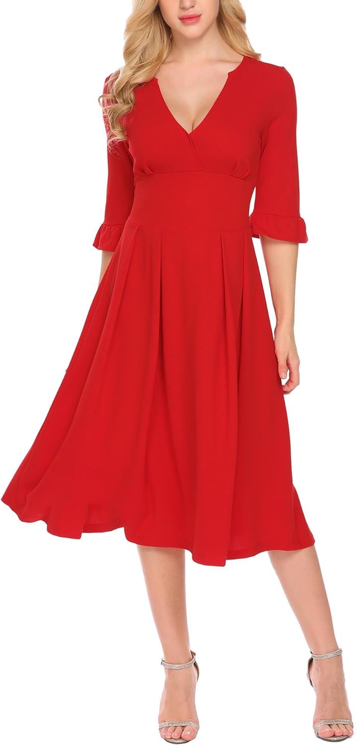 red pleated dress