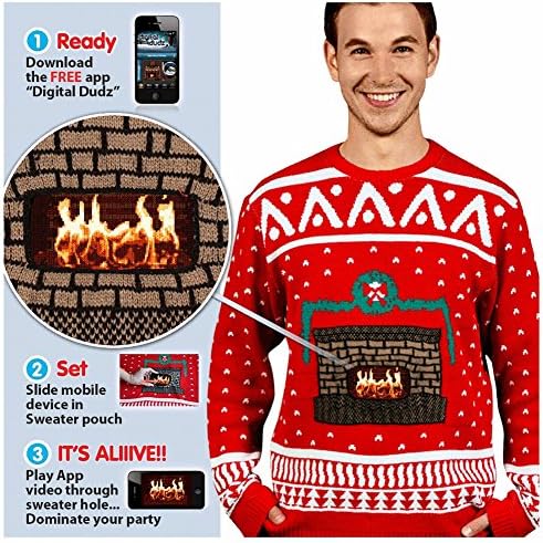 Digital Dudz Crackling Fireplace Knit Ugly Christmas Sweater