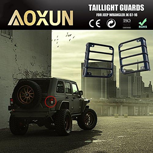 Aoxun Rear Euro Tail Light Guard Cover Protector Metal Lamp Covers for 07-16 Jeep Wrangler JK（Black）