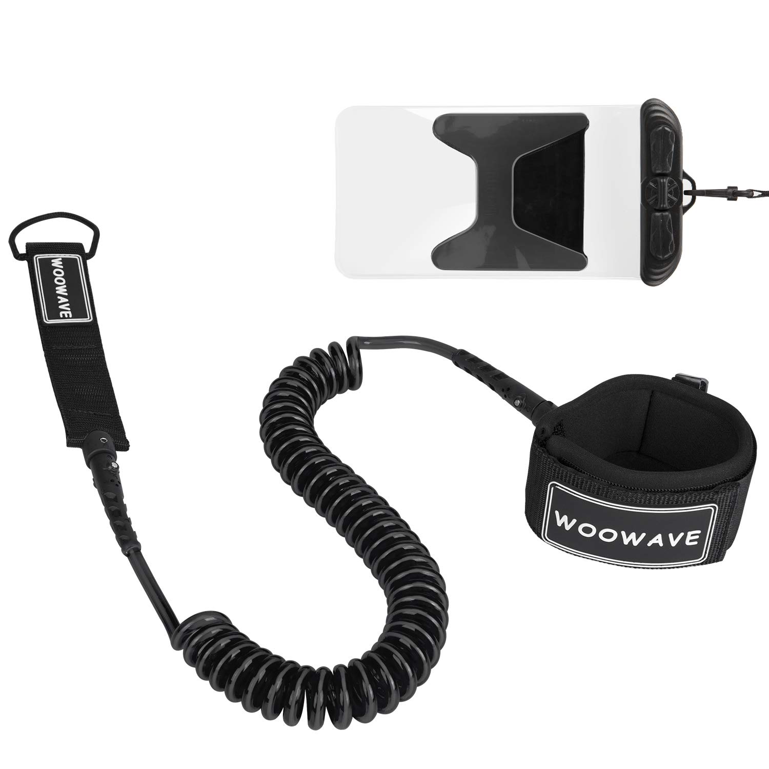 WOOWAVE SUP Leash Premium Stand Up Paddle Board Surfboard Leash Coiled 8/10 feet Stay on Board with Waterproof Wallet/Phone Case