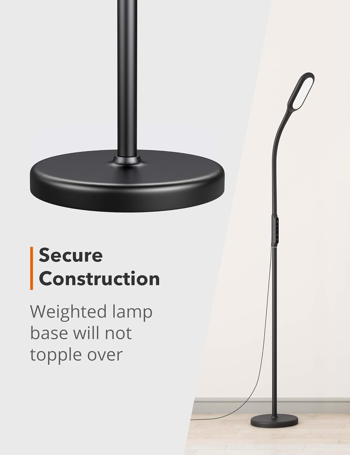 TaoTronics LED Floor Lamp 5 brightness levels & 3 colors, 1815 Lumens & 50, 000 Hours, Flexible Gooseneck Dimmable Floor Lamp for Reading Living Room, Touch Control, Philips Enabled Licensing Program - - 