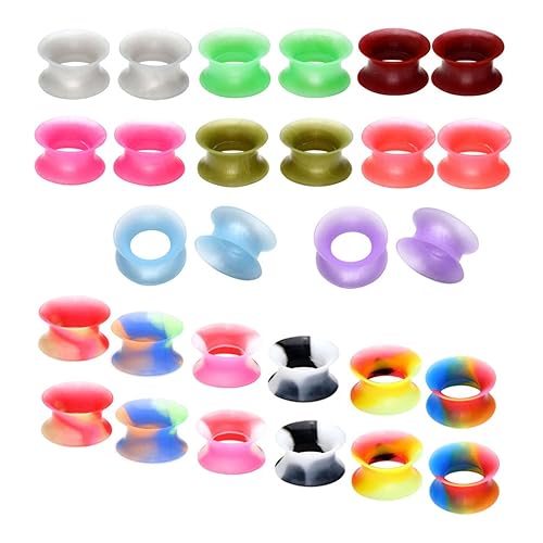 JSDDE Schmuck,28x Bunt Silikon Flesh Tunnel Ohr Plug Double Flared Flexibel Stopfen Expander Piercing Punk Ohrschmuck