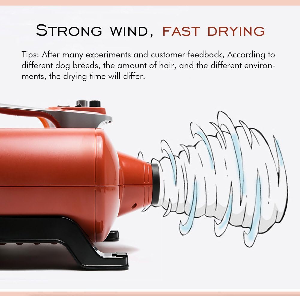 shernbao High Velocity Professional Dog Pet Grooming Hair Drying Force Dryer Blower 6.0HP (DHD-3000F), Orange - Image 4
