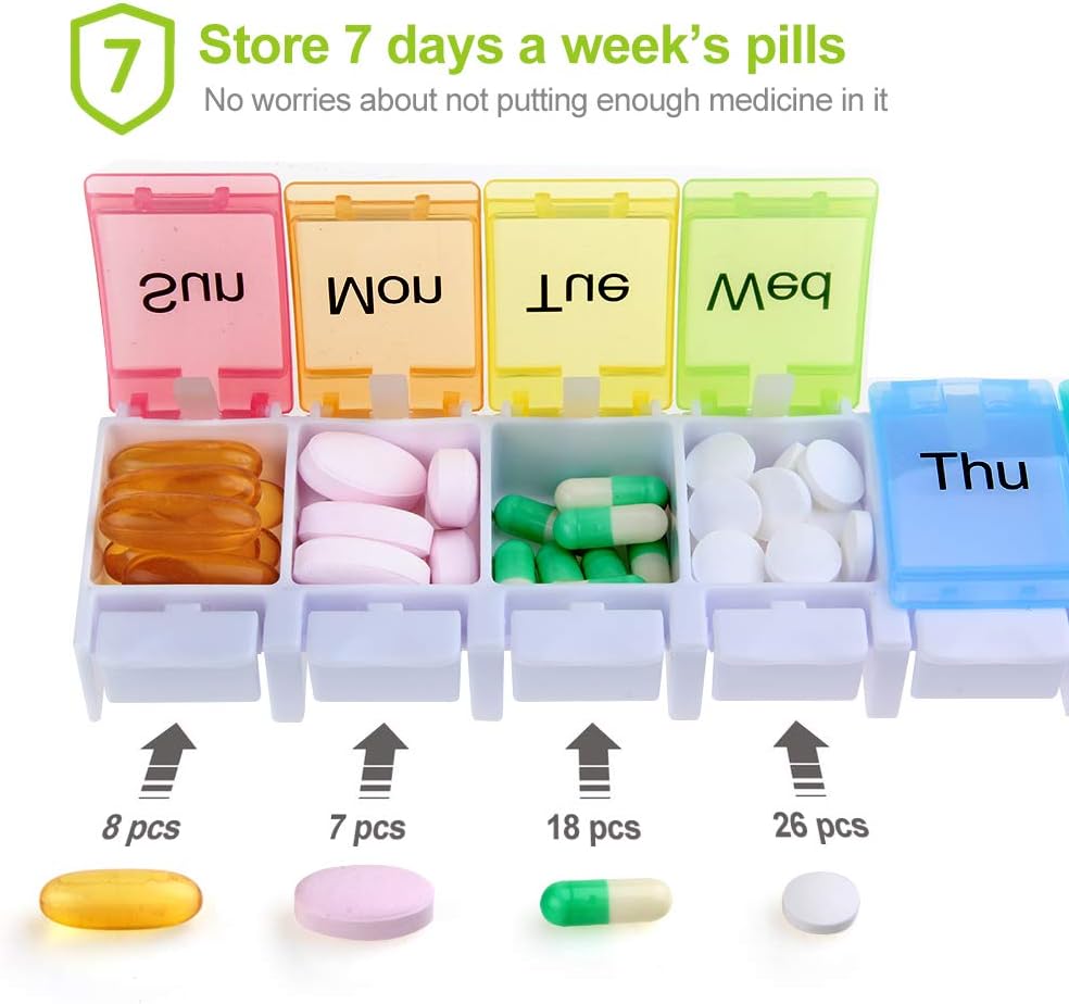 AUVON iMedassist Weekly Pill Organizer Arthritis Friendly, BPA Free Travel 7 Day Pill Box Case with Spring Open Design and Large Compartment to Hold Vitamins, Cod Liver Oil, Supplements and Medication: Health & Personal Care