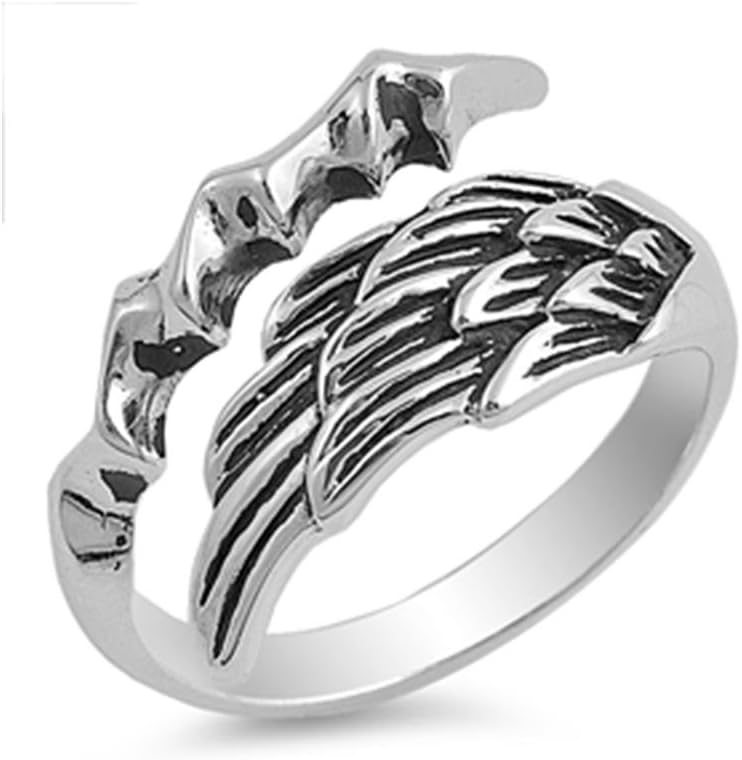 Sterling Silver Angel Wing with Eagle Claw Ring, 13mm