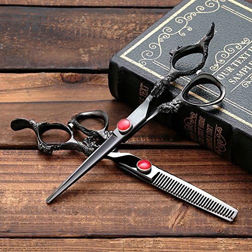 Haircutting Scissors Professional Hairdressing scissors Barber Shears Set 6 inch - 1 Straight Edge Hair Scissor, 1 Thinning Shears, 1 Hair cutting comb, 1 PU leather case (Black)