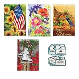 Home Garden Flag Bundle-Mini Flags for Holidays | Seasons | Birthdays | Double Sided (Four Different BreezeArt Designs) and 8 Gift Tags (1, Sunflower)