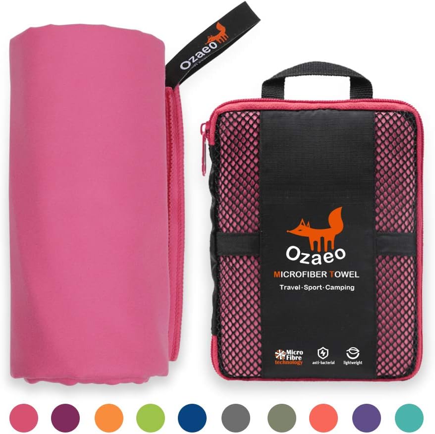 Ozaeo Microfiber Travel Towel, Lightweight Gym Towel, Quick Dry, Super Absorbent Camping Towel for Sports, Backpacking, Swimming, Cycling, Hiking : Sports & Outdoors