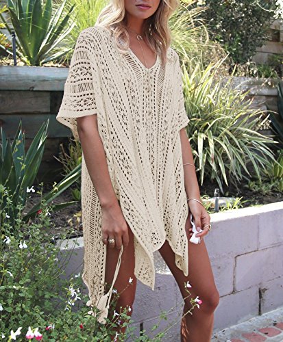 HAIGOU Damen Gestrickte Strandkleid Sommer Strandponcho Strandurlaub Badeanzug Bikini Cover-Ups – Bild 3