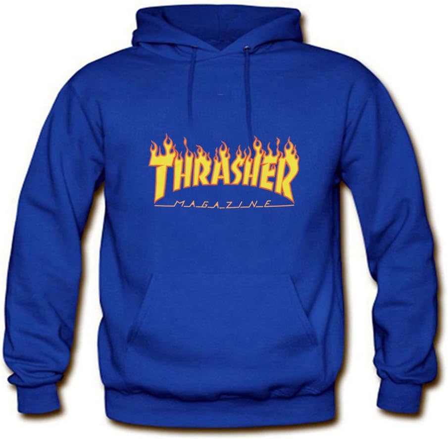 Men Thrasher Mag Flame Hoody Jacket -Diy & Custom Pullover 2017 Hip-Hop Large Blue
