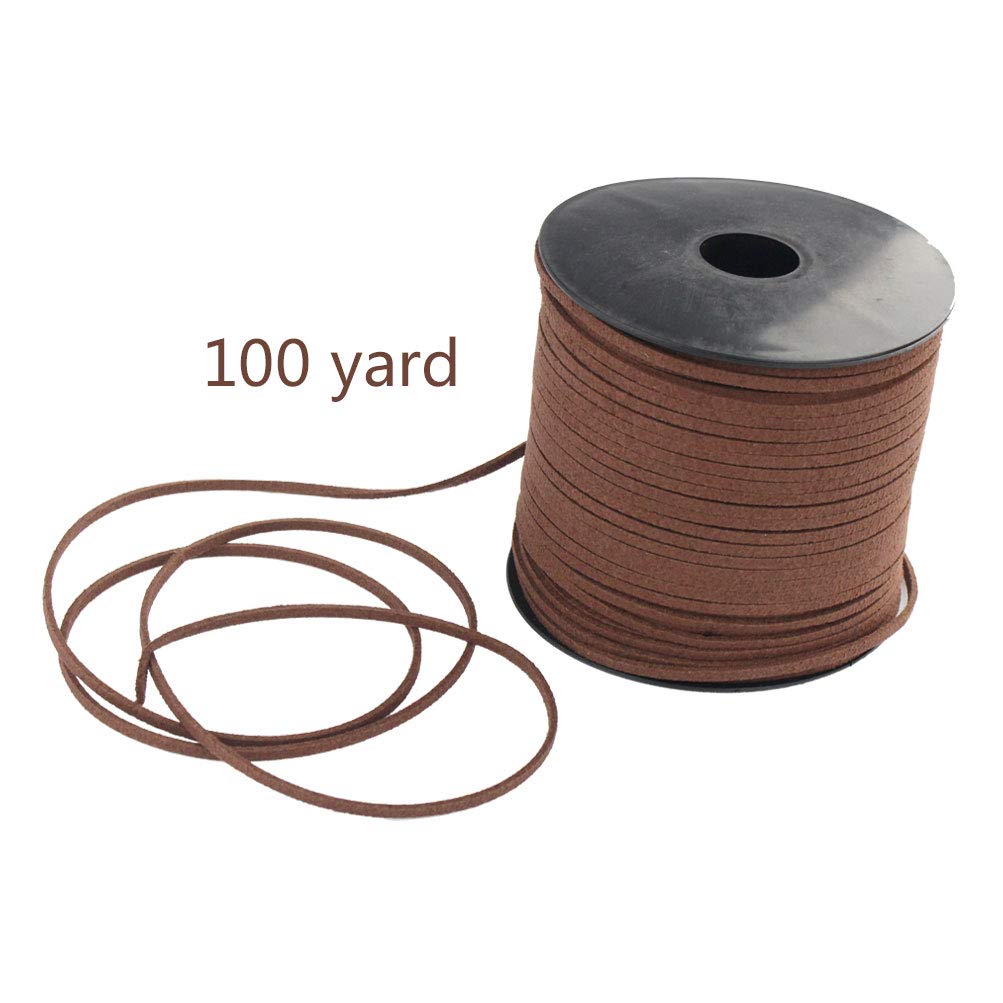Wobe 100 Yards Suede Cord, Leather Cord 2.6mm x 1.5mm Suede String Lace Faux Leather Cord with Roll Spool for Bracelet Necklace Beading DIY Handmade Crafts Thread String (Coffee 1 roll)