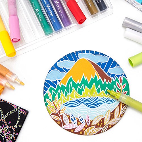 Bianyo Acrylic Marker Pens-Fine Tip Art Liquid Highlighters Set for Rocking Painting, Drawing, Wood, Stones, Fabric, Glass, Ceramics,12 Colors, 1mm - Thumbnail 4