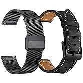 Yeejok Compatible with Samsung Galaxy Watch 3 45mm/ 46mm Bands for Men Women, 22mm Mesh Woven Watch Band & Genuine Leather Strap for Samsung Gear S3 Frontier/Classic, Black+Black