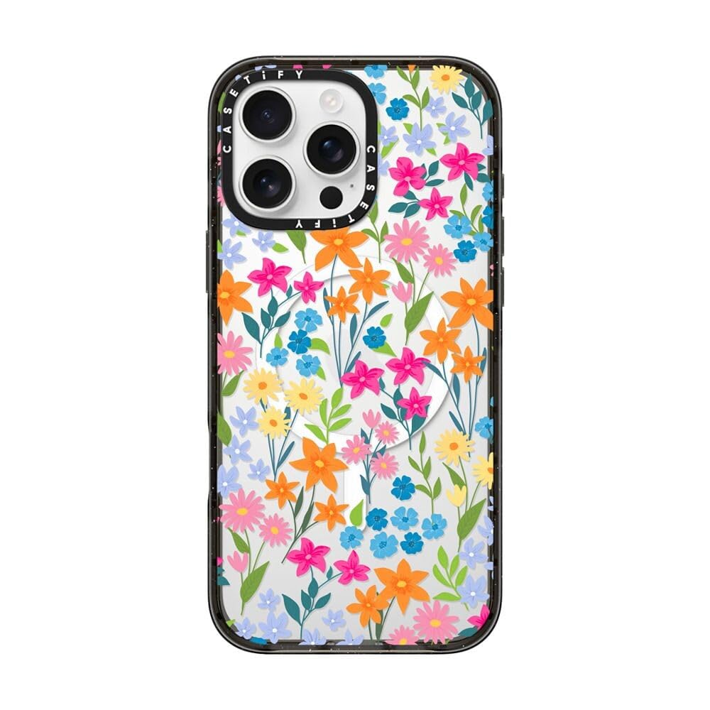 CASETiFY Impact iPhone 16 Pro Max Case [Slim / 8.2 ft. 4X Military Grade Drop Protection/Compatible with Magsafe] - Bright Spring Flowers - Clear Black