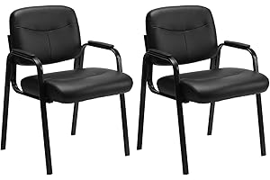 Sweetcrispy Office Reception Guest Chair No Wheels Set of 2, Leather Stationary Waiting Room Chairs with Padded Arms for Elderly Desk Conference Room Lobby Table Side Salon, Inky