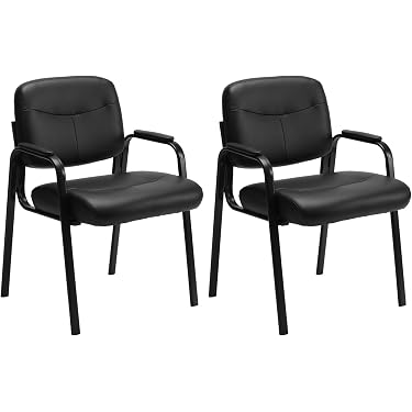 Segawe Black Leather Guest Chair – Reception, Waiting Room, Office Desk Side Chair – Classic Style