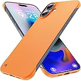 GRECAZO Slim Borderless for iPhone 16 Phone Case 6.1"(2024) Ultra-Thin Lightweight Frameless Matte Hard PC Cover Case with Pull Ring Shockproof Non Slip Rope,Suppor Wireless Charging-Orange