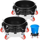Datanly 2 Pcs 5 Gallon Bucket Dolly with 5 360&deg; Swivel Wheel Casters, Black | 11.42'' Car Wash Bucket Dolly, Round Plastic Dollies with Brake, Heavy Duty Rolling Pail Stand for Car Washing Garage
