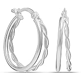 Charmsy 925 Sterling Silver Hoop Earrings for Women | Classic Round Twisted Italian Double Layered Click-Top Earring Hoops