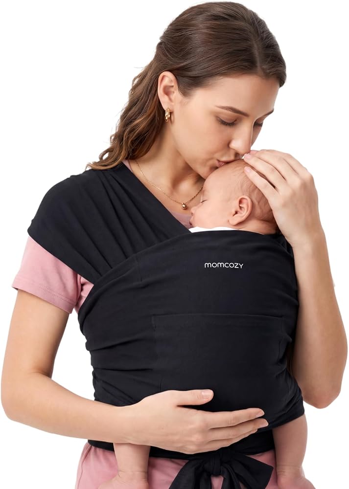 Momcozy Baby Wrap Carrier, Easy-On 2-Piece Design, Newborn to 33 lb | Easy On Like a T-Shirt, XXS-XXL Adjustable Fit, IHDI Hi