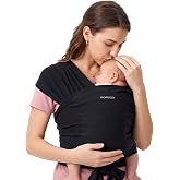 Momcozy Baby Wrap Carrier, Easy-On 2-Piece Design, Newborn to 33 lb | Easy On Like a T-Shirt, XXS-XXL Adjustable Fit, IHDI Hip-Healthy, Lightweight Hands-Free Comfort Baby Sling Carrier, Black