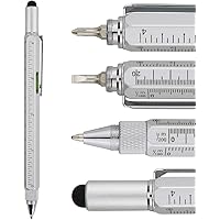 HeTaoCat Gifts Multi Tech Tool Pen 6 in 1 Stylus Pen - Screwdriver Pen with Ruler, Levelgauge, Ballpoint Pen Black ink (Silve