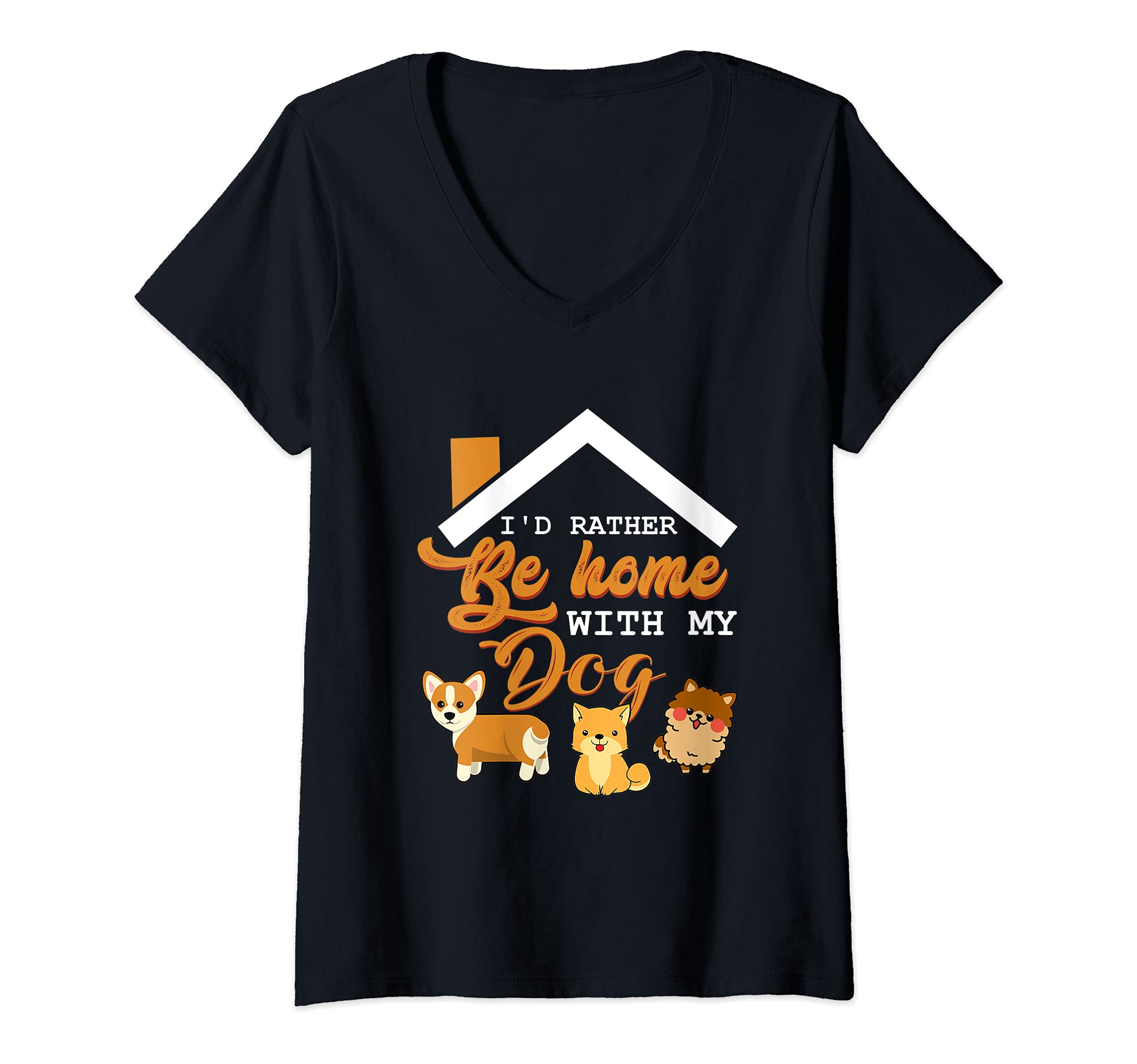 Womens I'd Rather Be Home With My Dog Pet Puppy Paws Breed Bone Paw V-Neck T-Shirt
