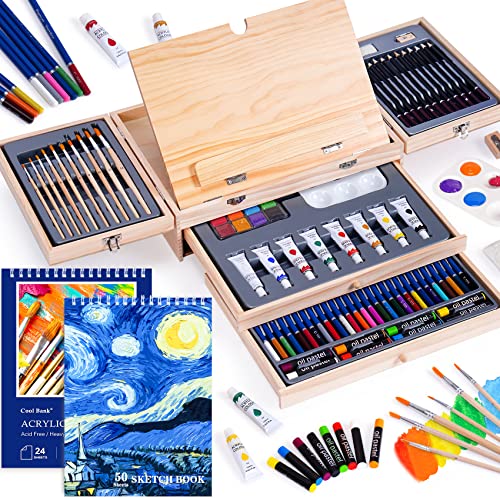 Art Set 85 Piece with Builtin Wooden Easel, 2 Drawing Pad, Art