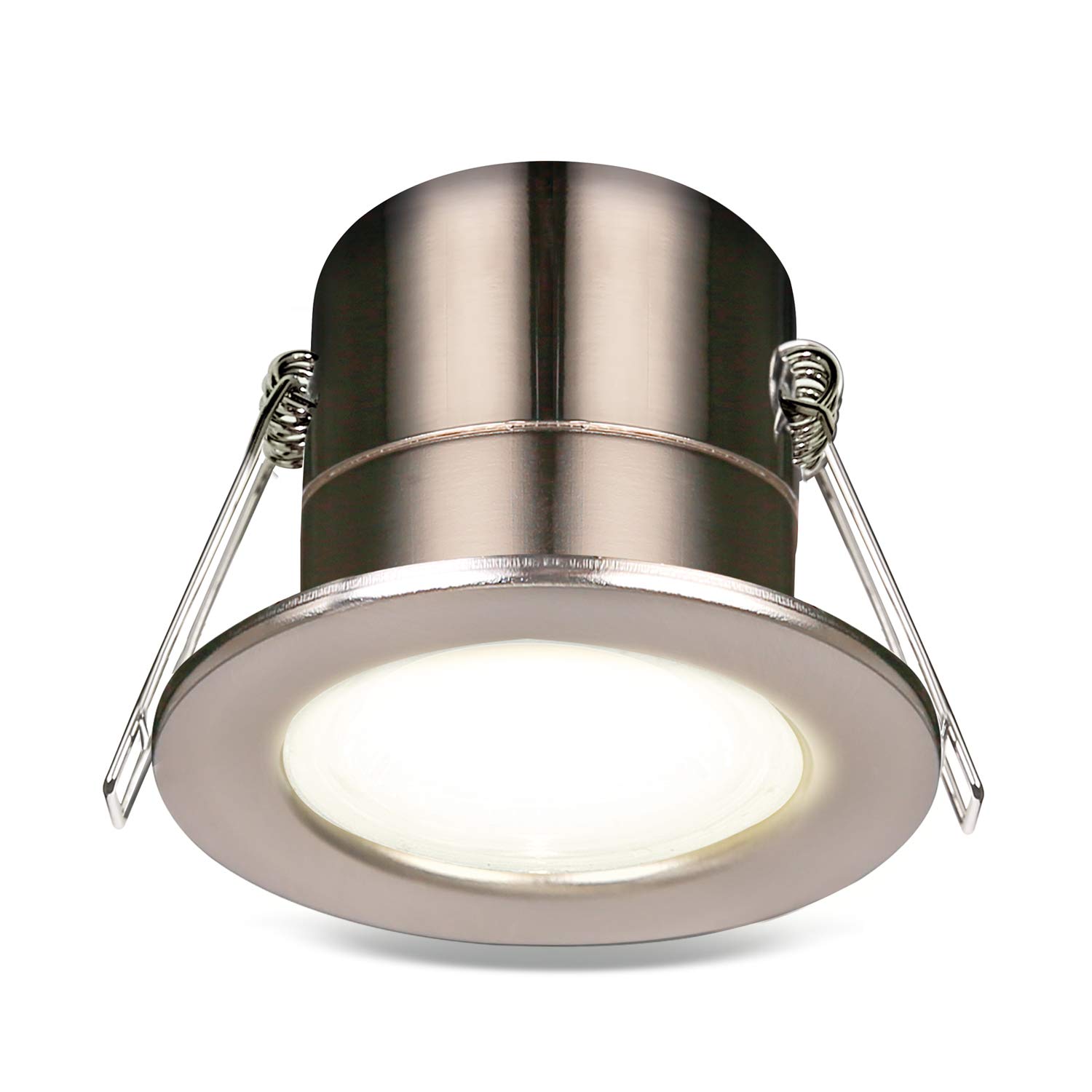 Luceco F-Eco GU10 Standard Fixed Dimmable Downlight, 5 Watts, 3000K Colour Temperature, Brushed Steel Alloy Steel