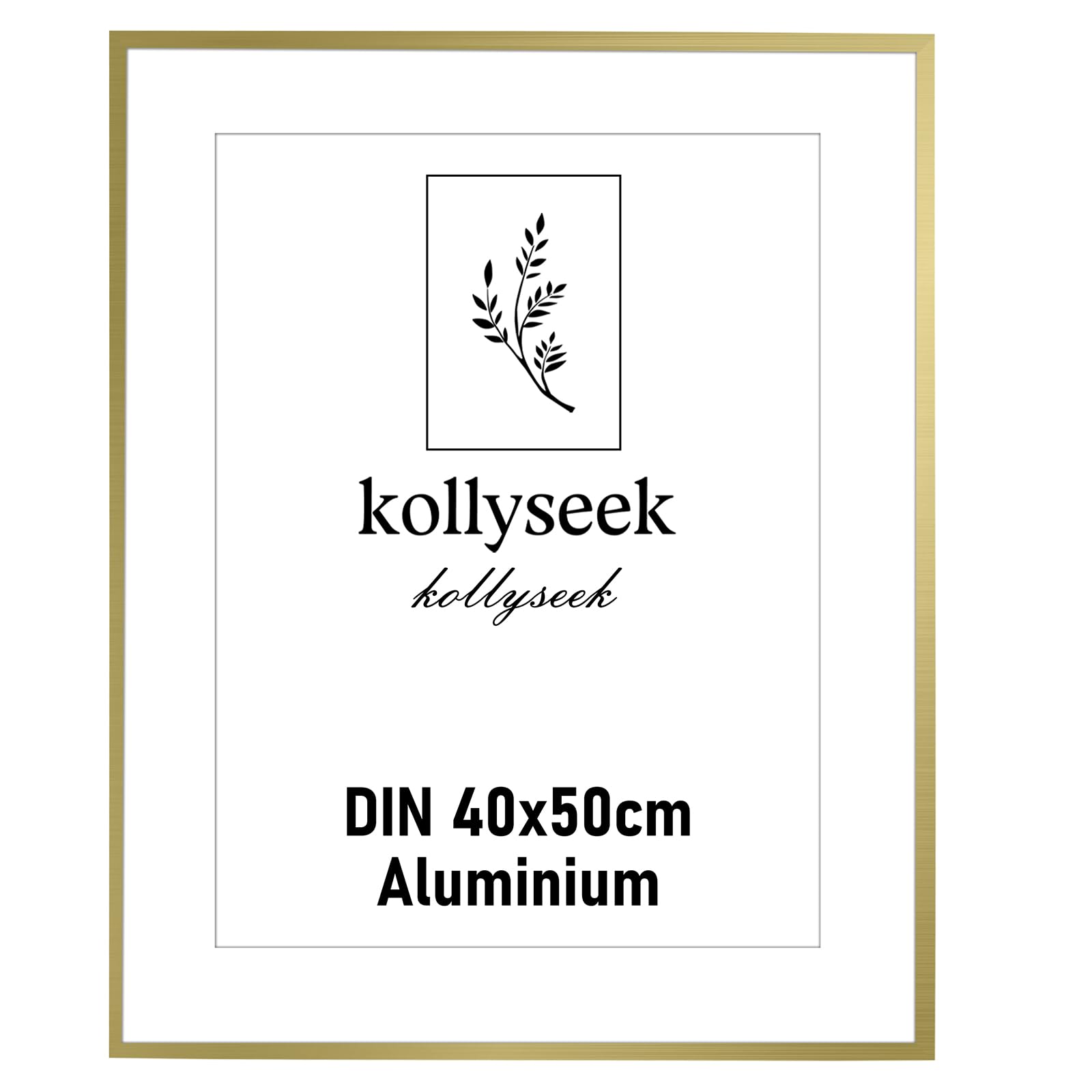 kollyseek Aluminium Frame 40x50cm Gold Metal Poster Frame with Shatterproof Acrylic Glass Modern Picture Frame with Mount for Pictures Poster Photo Gold